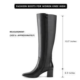 Shoe'N Tale Women's Knee High Boots Square Toe Tall Boots Mid Chunky Block Heeled Boots Side Zipper(7,Black PU)