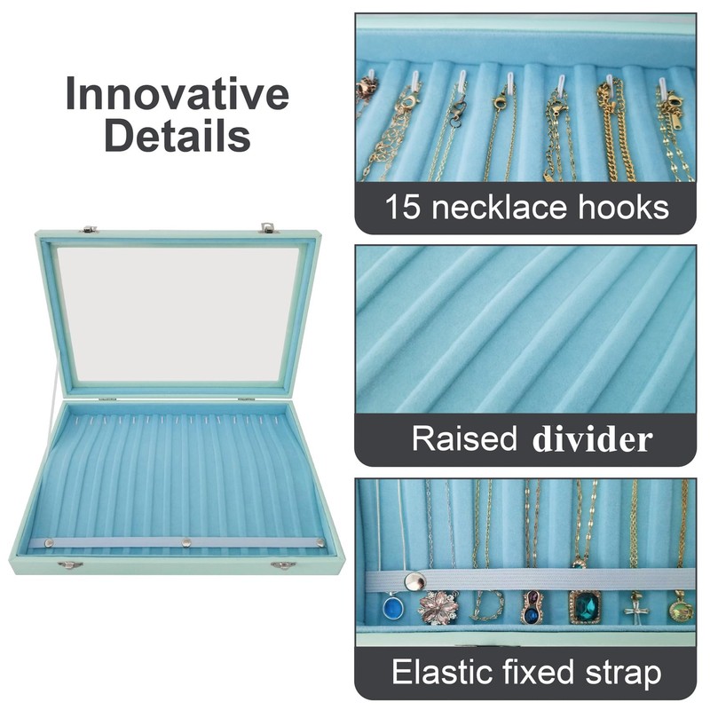 BesyPro Clear Lid Necklace Storage Box - Women Anti-Tangle 15