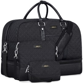 IBFUN Weekender Bags for Women, Large Overnight Bag Canvas Travel Duffel Bag Carry On Tote with Shoe Compartment 21" 3Pcs Set