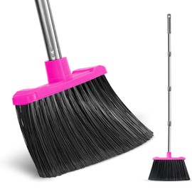 Duraone Indoor Broom, 51'' Brooms for Sweeping Indoor, Angle Brooms, Heavy Duty Broom for Sweeping Patio Concrete Courtyard Home Kitchen Office Lobby - Rose Red