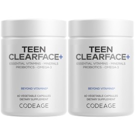 Codeage Teen Clearface Adolescent Face, Skin & Pimples, Vitamins A, C, D3, E, Pantothenic Acid, Niacin, Zinc Supplement Teenagers, Probiotics, L-Lysine, Omega-3, Oily Skin, Pores, Spots - 2 Pack
