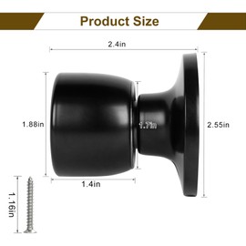 HOSOM Dummy Door Knob，2 Pack Matte Black Door Knobs Interior/Exterior Door Knobs Closet Door Knobs, Individual Non-Turning Dummy Door Handles for Round Door Knobs