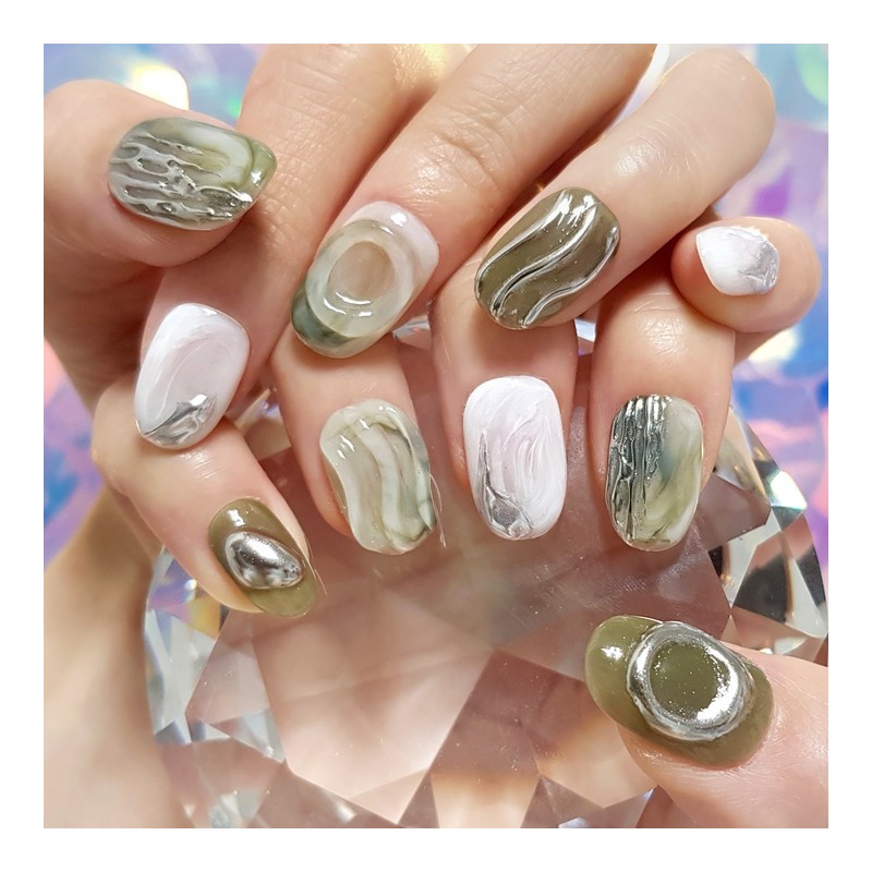 Green Latte Homemade Nail Tips - Ballerina / 그린라떼 수제네일팁