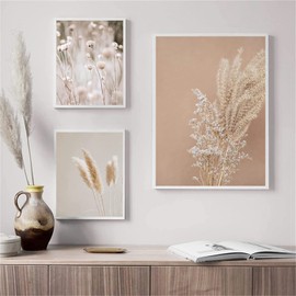 LPFNSF Modern Flowers Canvas Painting Set of 3 Plant Wall Pictures Boho Beige Natural Pampas Grass Pictures, No Frame (20 x 30 cm x 3)