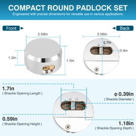 IRONWALLS Keyed Alike Puck Lock 4 Packs, 2-7/8”Steel Heavy Duty Hidden Shackle Padlocks with 16pcs Keys, Silver Round Puck Locks with 1.7" (L) x 0.59" (H) x 1.2”(D) Shackle Opening, Without Hasp