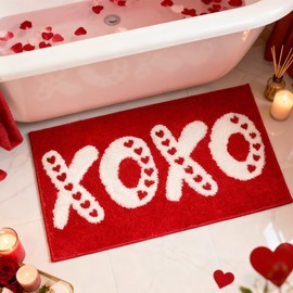 MEHOFOND Valentine's Day Bathroom Rug, Red XOXO Love Heart Tufted Bath Mat, Soft Valentines Day Bath Mats Non Slip Absorbent Rectangle Shower Rug Front Door Mat Home Room Decoration, 20x30 Inch