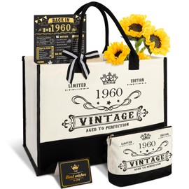 65th Birthday Gifts for Women Canvas Tote Bag Travel Gear, Unique 65 Years Old Birthday Gifts for Mom Wife Aunt Friends Her, Vintage 1960 Handbag & Cosmetic Bag & Back in 1960 Poster