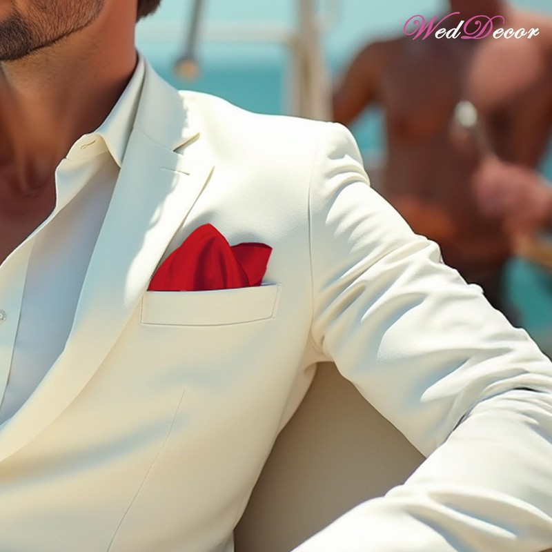 WedDecor Solid Deep Red Satin Pocket Square for Men –