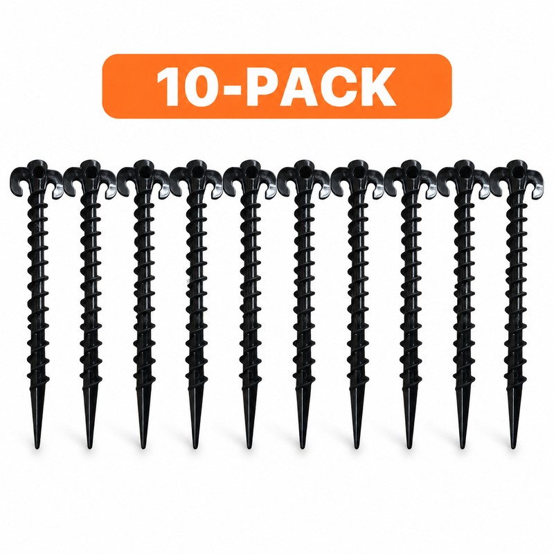 Black Plastic Screw Tent Stakes for Camping – Ground Anchors