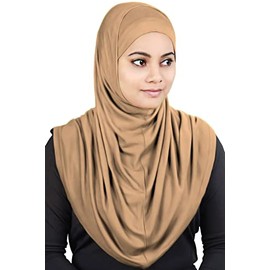 MyBatua Women's 2-Piece Al-Amira Scarf with Under Scarf/Cap/Bonnet in Soft Viscose Jersey, Ready to Wear HJ-129 (Tan)