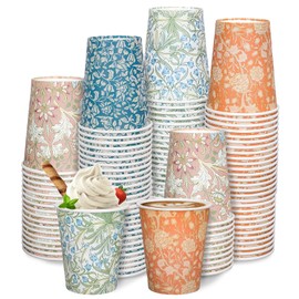 FYSUIMU 100Pcs William Morris Floral Paper Cups 9Oz Vintage Botanical Disposable Cups Spring Flower Drinking Cups for Juice Coffee Hot Cold Drink Home Party Supplies