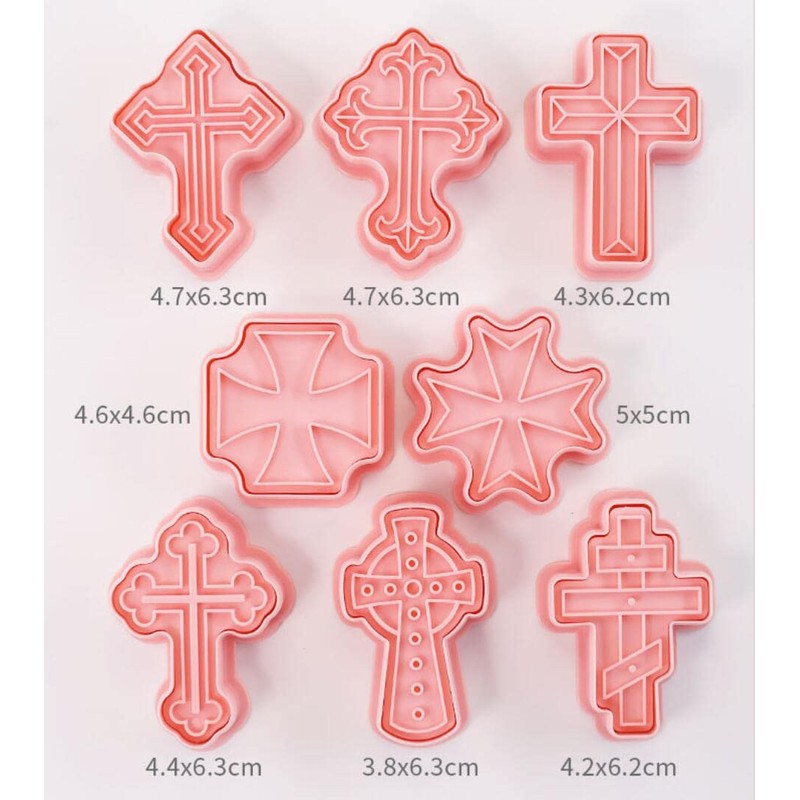 8 Pieces Cute Christian Cross Cookie Cutters Plastic Cookie Stamps