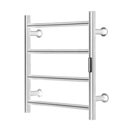Happybuy 4 Bars Towel Warmer Rack, Wall-Mounted Heated Towel Rack, IPX5 Waterproof, Timer & LED Display, 5-Level Temperature Adjustable, Bathroom, 220V, Stainless Steel, Silver