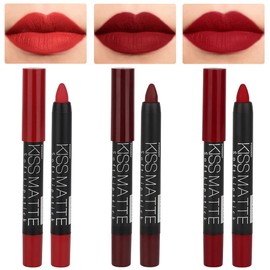 evpct 3Pcs Dark Red Lip Liner Pencil Set, Deep Ruby Red Matte Lipstick Long Lasting for Women, Lipstick and Lip Liner Crayon Set, Lipliner Pencil, Magic Lipsticks 24 Hours Original 10&11&18