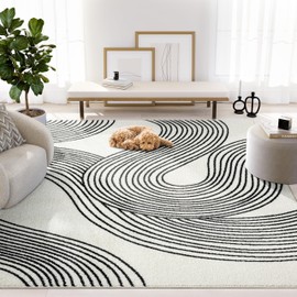 Abani Nuevo Beige Black Swirls Modern Area Rug 8' x 10' for Living Room, Bedroom - Abstract Design - Durable & Easy to Clean