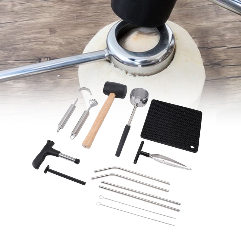 Coconut Opener Tool Set Stainless Steel Coconut Shell Puncher Cutter