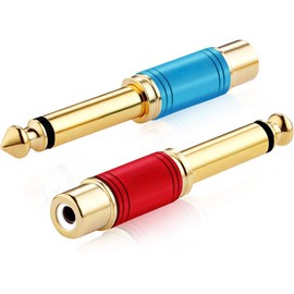 tisino RCA to 1/4 Adapter, Gold Plated Pure Copper RCA Female to Quarter Inch Jack TS Mono Adapter Audio Connector - Multicolor 2 Pack