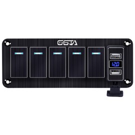 GGTA Rocker Switch Panel Waterproof with 4.8 Amp Dual USB Charger Voltmeter 12-24V Pre-Wired,6 Gang Toggle Switch for Automotive Car Marine Boat Rv Truck