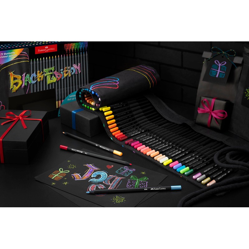 FABER-CASTELL 116418 Colouring Pencils Set with Pen Roll, 72 Black