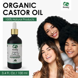 Seddy Organic Castor Oil with Rosemary & Peppermint Hair Growth Oil, Eyelashes, Eyebrows, Skin, & Nails | Hair and Scalp Treatment Oil - 3.4 Fl. Oz