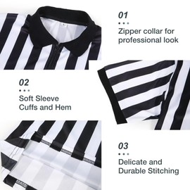 Witkey Sporting Goods Men's Referee Shirt, Pro-Style V-Neck Referee Costume with Penalty Flag Whistle Referee Card for Football, Basketball & Volleyball