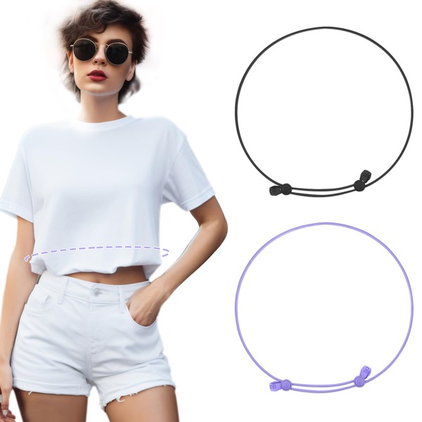 HBYDO 2PCS Crop Bands, Black Purple Croptuck Adjustable Band for Shirts Sweater Transform The Way You Style Your Tops, Elastic Belts Crop Tuck Tools for Workouts Yoga Shopping (M)