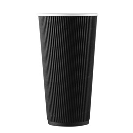 Restaurantware 20 Ounce Ripple Insulated Coffee Cups 10 Double Wall Corrugated Coffee Cups - Matching Lids Sold Separately Secure Grip Black Paper Ribbed Coffee Cups Sustainable Leakproof