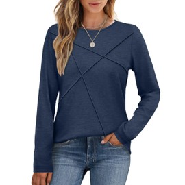 XIEERDUO Long Sleeve Shirts for Women Business Casual Oversized T Shirts Tunic Tops to Wear with Leggings Work Blue 3XL