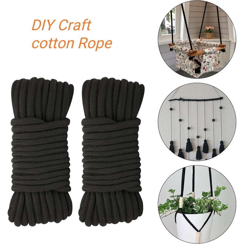 8 mm Cotton Cord, Pack of 3, Cotton Rope, 10