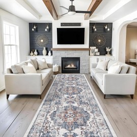 4x12 Wide Hallway Runner Rug: Vintage Washable Soft Runners for Living Room Bedroom Water Resistant Carpet with Non-Slip Backing for Entry Kitchen Dining Room Thin Bathroom Floor Mat(Brick,4x12)