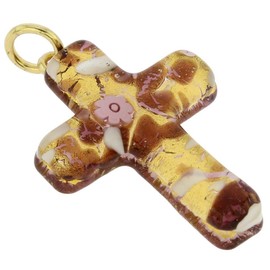GlassOfVenice Murano Glass Venetian Reflections Cross Pendant - Purple Gold