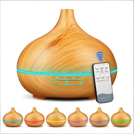 550ml Aromatherapy Diffuser Humidifier, Quiet Aromatherapy Mist Diffusers for Essential Oils with Remote Control, 7 Colors Light, Wood Grain, for Home Office Bedroom
