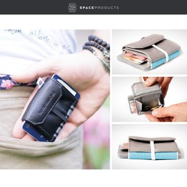 Small tiny practical wallet, 5,5cm x 7 cm, real leather – Space Wallet 2.0 Pull with additional coin pocket – elastic fabric - small purse, small portemonnaie, small pocket