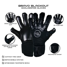 GK Saver Bravo B1 Blackout professional argo negative cut Savefingers giga grip Football goalkeeping gloves size 6 to 11.(Bravo Blackout YF 8)