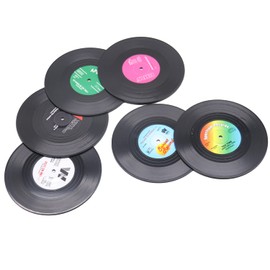 6 Pcs Black Retro CD Record Coasters