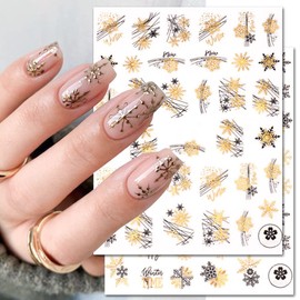 Christmas Nail Art Stickers Snowflake Decals 3D Winter Acrylic Nail Design White Nail Supplies Embossed Laser Gold Holiday Nail Art Accessories Nail Art Decorations for Nail Art 9 Sheets