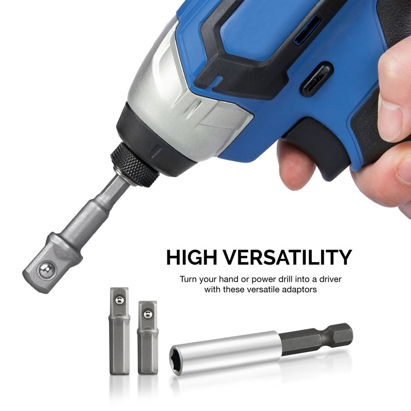 NEIKO 00257 Socket Adapter Extension Drill-Bit Set, Includes 1/4-, 3/8-,