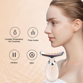 Neck Face Massager, Skin Care Facial Massage Device, 3 Colour Modes, Face Sculpting Tool for Double Chin with Thermals, Vibration (Pink)