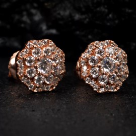 Tsv Jewelers Rose Gold 925 Sterling Silver Men's Flower Cluster Cz Stud Screw Back Earrings
