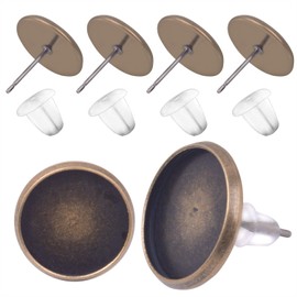 BronaGrand 50 Pieces Stainless Steel Stud Vintage Bronze Earring Cabochon Setting Post Cup for 12mm and 50 Pieces Clear Rubber Earring Safety Backs