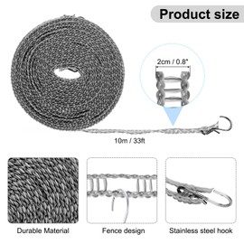 uxcell Windproof Clothesline, 10M 33ft Plastic Non-Slip Clothes Drying Rope with 12 Clips, Portable Washing Line for Outdoor Camping Traveling, Grey