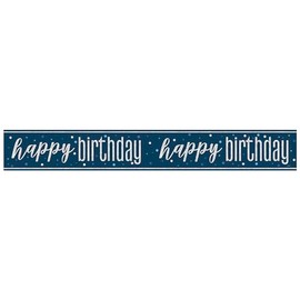 Unique 82546 Foil Happy Banner-2.74 m-Glitz Blue Birthday Party-1 Count (Pack of 1), Multicolour