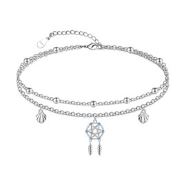 Ankle Bracelet for Women 925 Sterling Silver Dream Catcher Ankle Dainty Layered Anklet Bracelet Boho Anklets Bracelet Beach Adjustable Anklets