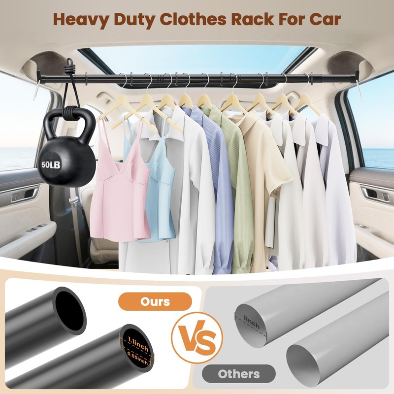Car Hanging Accessories,Travel Hangers,Telescopic Adjustable 30-63 Inches for Compact &