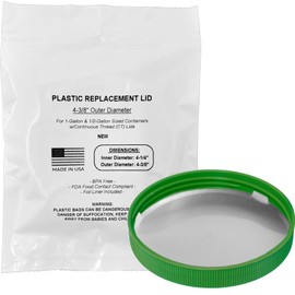 Lid for 1-Gallon and 1/2-Gal Size Plastic/Glass Storage Containers, Jars w/Continuous Thread, 4-3/8" Diameter - Made in USA, Screw-On Food Grade Cap (Green, Foil Liner)