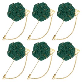 M METERXITY 6-Pack Rose Flower Lapel Pin for Men Suit, Rose Brooch Pin with Gold Leaf Brooch for Men Wedding Accessories/Suit Tuxedo Corsage Wedding Party Brooch [Dark Green]