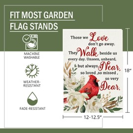 Furiaz Those We Love Don't Go Away Cardinal Spring Small Decorative Inspirational Garden Flag, Summer Red Bird Yard Gardenia Outside Memorial Faith Grave Decorations, Fall Outdoor Decor 12 x 18