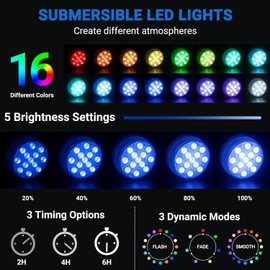 LOFTEK Submersible LED Lights with Remote, 13 LED Pool Lights for Inground Above Ground Pool with Magnets &10 Suction Cups,16 Color Changing Underwater Light for Ponds Battery Operated (4 Packs)