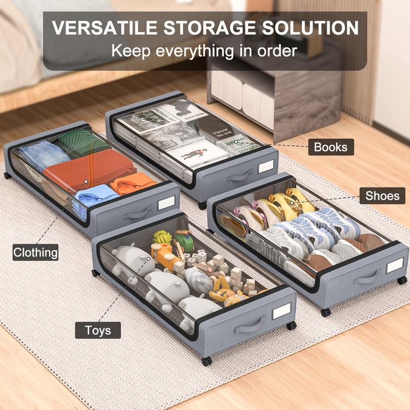 GoMaihe Under Bed Storage with Wheels: XXL 48L Rolling Underbed