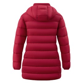 wantdo Women's Lightweight Full Zip Puffer Jacket Plus Size Long Winter Coats with Hood Wine Red 3X